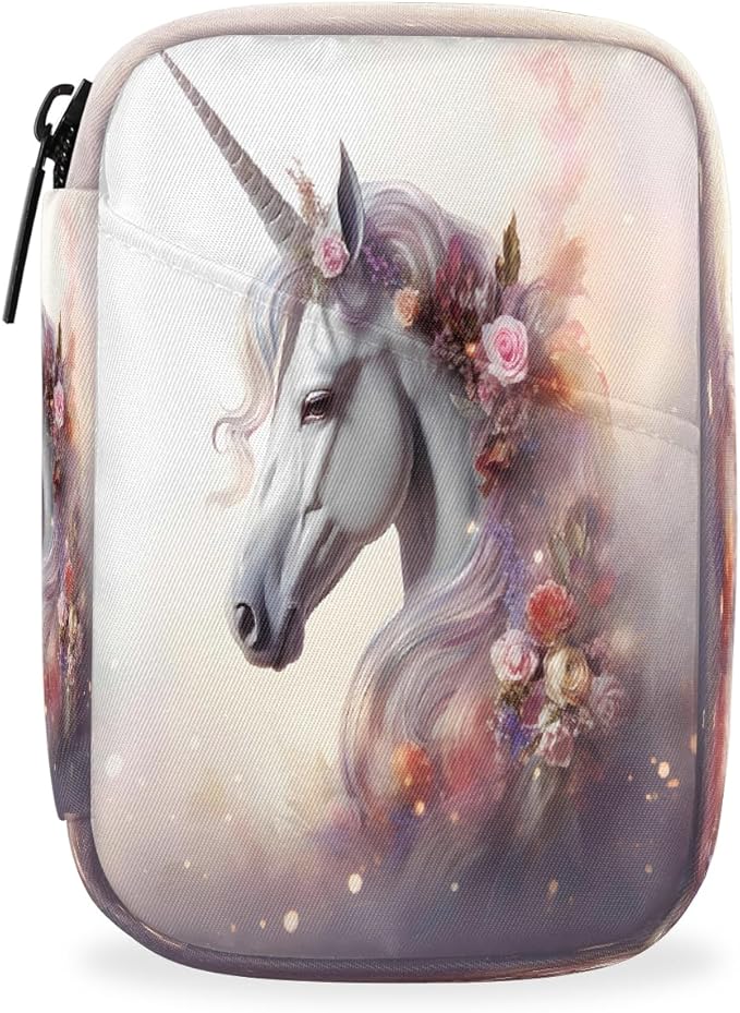 Animal Unicorn Pink Flowers Travel Pill Organizer Box Weekly Portable Pill Case Daily Pills 7 Day Small Birth Control Pills Container Removable Compartments for Medicine Vitamins Fish Oil