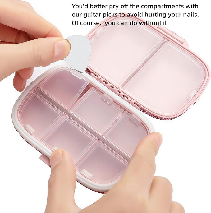 Cute Pill Organizer Small Bling Pill Case for Purse Medicine Vitamin Container Holder Daily Pill Box Container for Women Travel Medicine Kit(Letter S Pink)
