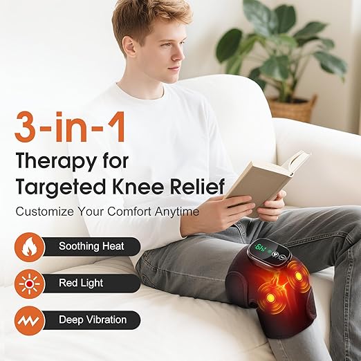 Cordless Knee Massager with Heat and Red Light, Knee Heating Pad for Knee Pain, Knee Massager for Pain Relief, 3 Heat Levels, 3 Massage Modes, 5000mAh Battery