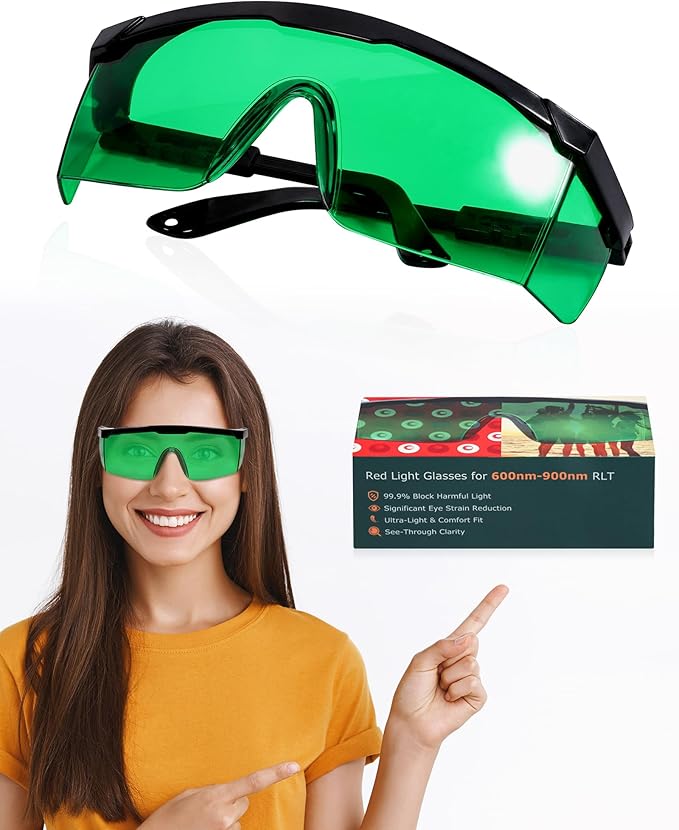 LIGHTMEUP Red Light Therapy Glasses Eye Protection Transparent Maintain Visibility Infrared Goggles Full Wrap-Around Design Adjustable Leg Suitable For Use With Infrared Red Light Therapy Devices