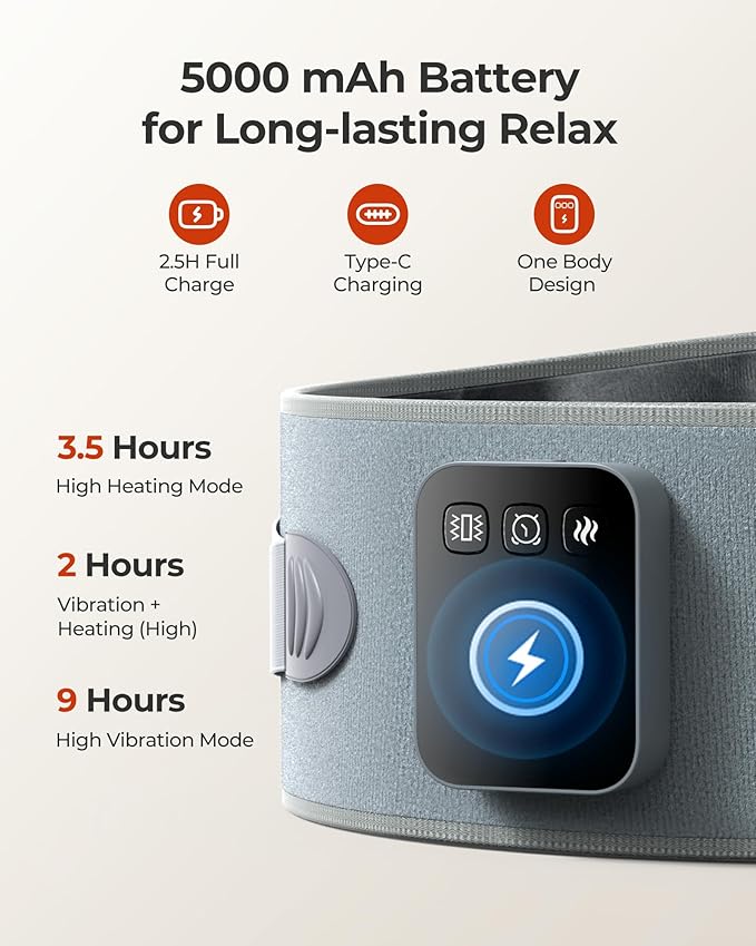Cordless Portable Heating Pad with Massager, Lower Back Pain Relief, Wearable for Period Cramps, 3 Heat/3 Vibration/3 Timer, Rechargeable Auto-Off, Birthday Gifts for Dad Mom Men Women