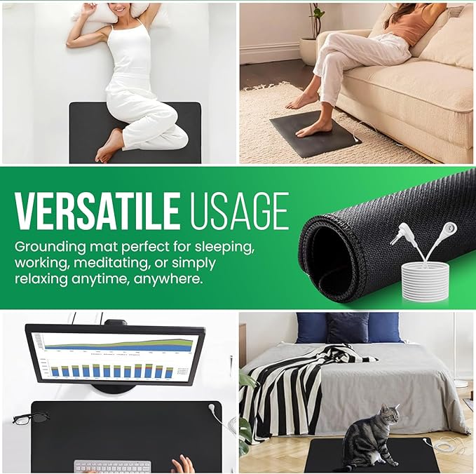 Grounding Mat for Wellness & Energy – Stress Reduction Mat for Bed, Desk, Office, Living Room – Improves Sleep, Focus & Balance – Premium Earthing Mat for Daily Grounding Therapy