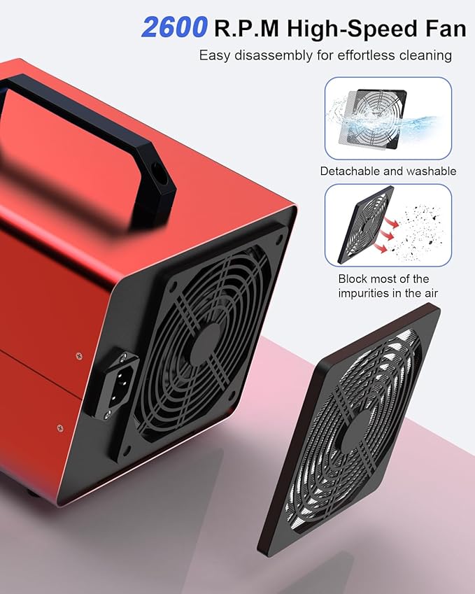 ONAMOR Digital Ozone Generator Odor Eliminator 180,000mg, High Capacity Ozone Machine Odor Removal Up to 8,000 Sq.Ft, Ozone Odor Eliminator, Ionizer Ozonator for Home, Car, Smoke, Pet Room (Red)