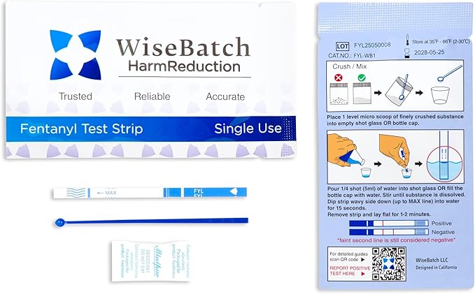 WiseBatch Fentanyl Test Strip + MicroScoop and Instructions - Box of Five (5) + Testing Recepticle - #1 Most Trusted Fentanyl Test Strips - ±99% Accurate - Results in <2 Mins - Prevent Overdoses