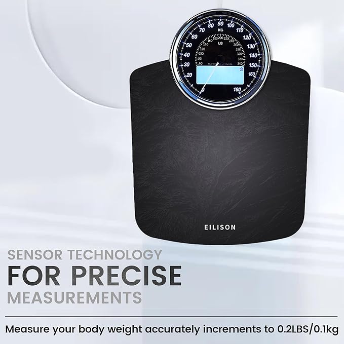 EILISON Highly Advance 2-in-1 Digital & Analog Weighing Scale for Body Weight-400lbs, 4 High Precison GX Sensor Accurate, Thick Tempered Glass, Extra Large Display (New Black)