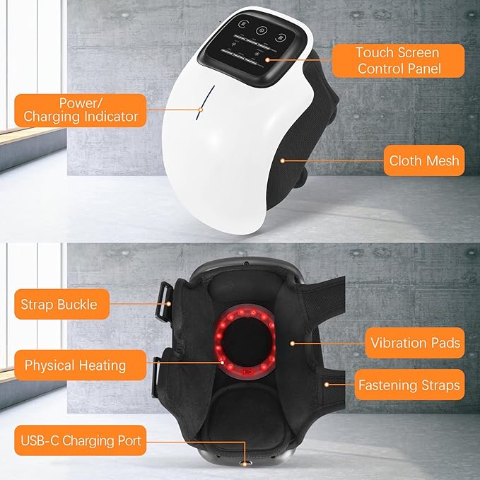 Knee Massager, Large LED Screen, Adjustable Temperature,Cordless Knee Massager with Heat and Vibration, Portable Massager for Knee Discomfort, Longer Knee Straps 48CM