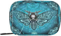 Travel Pill Organizer Bag Weekly Pill Organizer Case Goth Butterfly Skull Teal Portable Small Daily Pill Boxes for Vitamin Fish Oils Supplement Holder with Zipper Compact Size