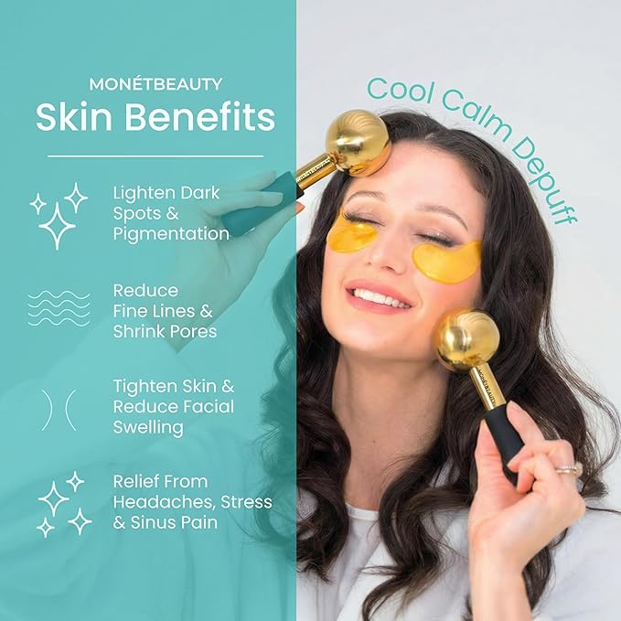 Stainless Steel Ice Globes for Facials (Gold Black Handle), Durable Cryo Globes Instantly Reduce Puffiness, Tighten Pores & Sinus Relief, Face Globes Facial Massages & Daily Beauty Routine