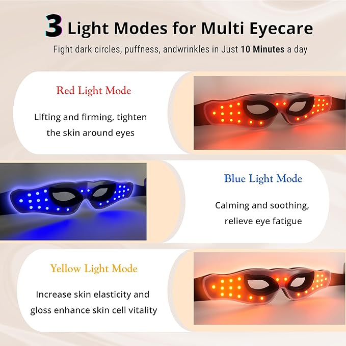3 Modes Red Light Therapy for Eyes,Under-Eye Red Light Therapy mask Glasses & Light-Based Mask for Treatment of Periorbital Wrinkles,Relieving Eye Fatigue,LED Eye mask EY-20R