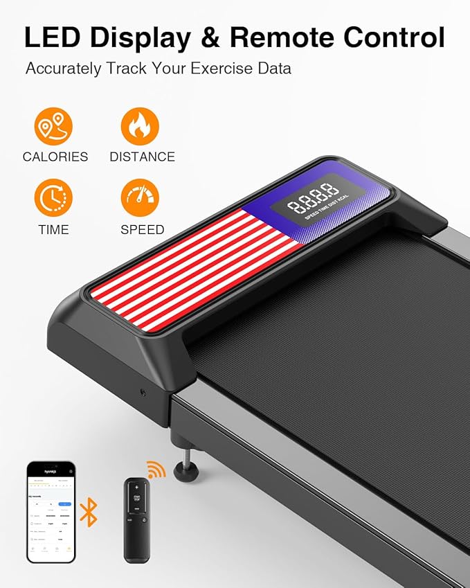 Walking Pad Treadmill with Handle Bar, 2.5 HP Portable Compact Under Desk Treadmills, 5.0 Speed Walking Pad with App, Small Folding Treadmill for Home Office, LED Display