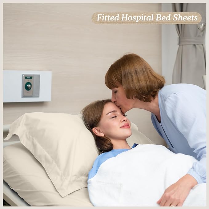 Moukeren 3 Pcs Hospital Bed Sheets Set Deep Pocket Fitted Sheet 36 with Elastic All Around Easy Care Knitted Jersey for Home/Nursing Home (Ivory)