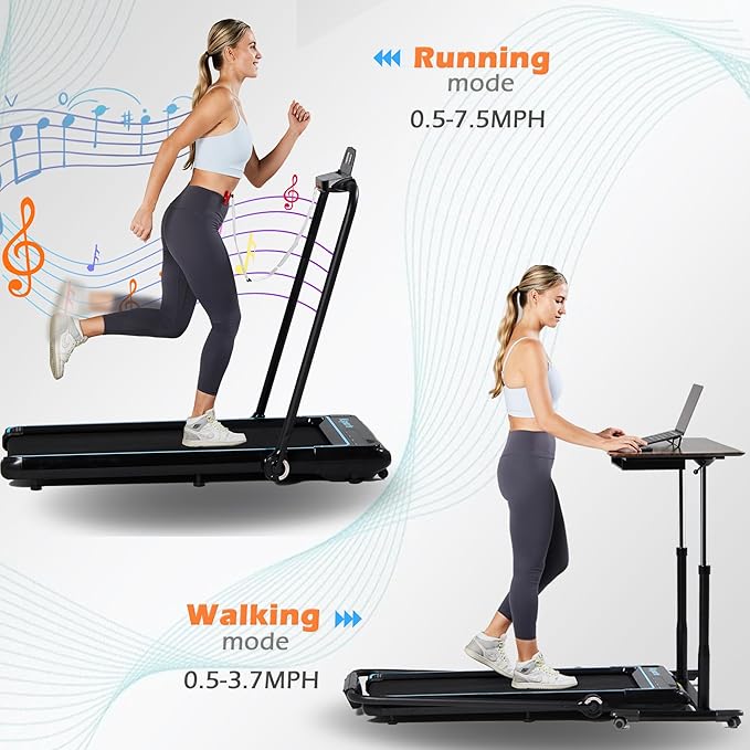 Ksports Walking Pad & Folding Treadmill – 2.5HP, Sit-Ups Mat, Bluetooth App, Portable Wheels | Incline, Desk, Dual Displays, 308 lbs & 265lbs Capacity