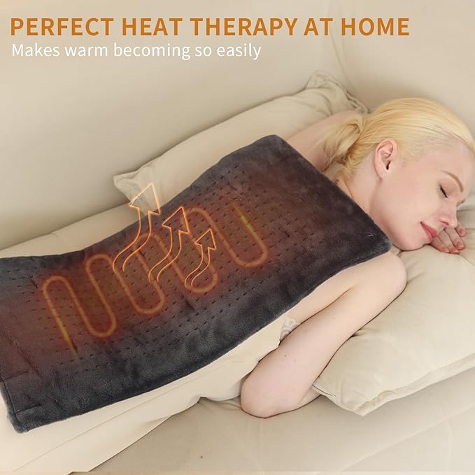 SAROO Heating Pad for Back Pain Relief,Massaging Weighted Heating Pads for Neck, Shoulder,Cramp,Portable Heated Pad with 3 Heat Settings & 6 Massage,18 Relaxing Combinations,Auto Off,12"*24",Dark Grey