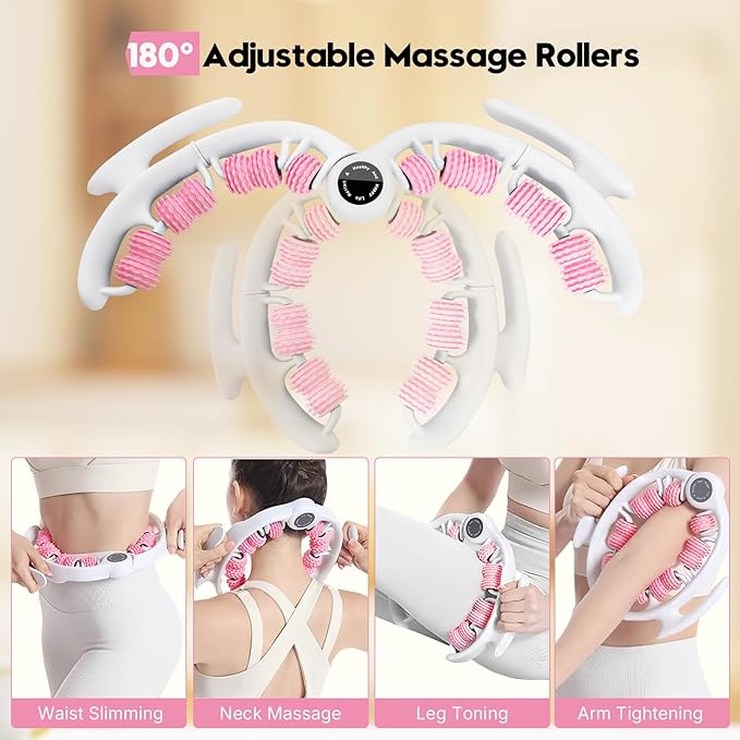 Anti-Cellulite Massage Roller with Detachable Handles | Lymphatic Drainage Massager & Fascia Blaster for Legs, Thighs, Buttocks | Tool for Deep Tissue Pain Relief & Smoother, Contoured Skin (Pink)