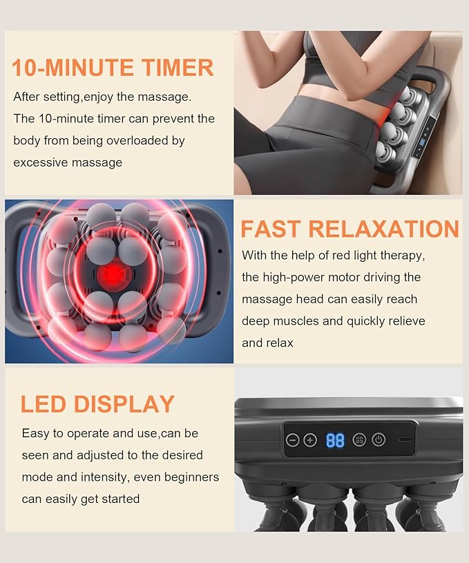 16 Head Massage Gun Set,Deep Tissue Percussion Massager with 9 Modes&Levels,Red Light Therapy,Electric Portable Muscle Massager for Back,Shoulders,Legs,Waists Muscle Pain Relief