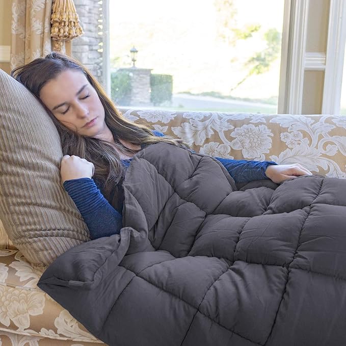 Nova Microdermabrasion Weighted Blanket (15 lbs, 48”x72” Grey) Cooling Breathable Heavy Blanket for Adults All Season Microfiber Material with Glass Beads Soft Thick Comfort Blanket