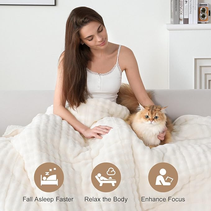 Cottonblue Weighted Blanket 25 lbs for Adults Queen Size, Fluffy Bubble Sherpa Fleece Weighted Blankets Throw for Sofa Bed, Soft Fuzzy Heavy Blanket for Calming & Sleeping, 60"x80", Cream White