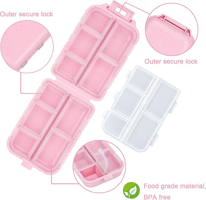 Large Travel Pill Organizer with Medicine Labels, 10 Compartments Travel Medicine Organizer Daily Pill Container Travel Pill Box Purse Pill Case (Pink, 189 Lables)