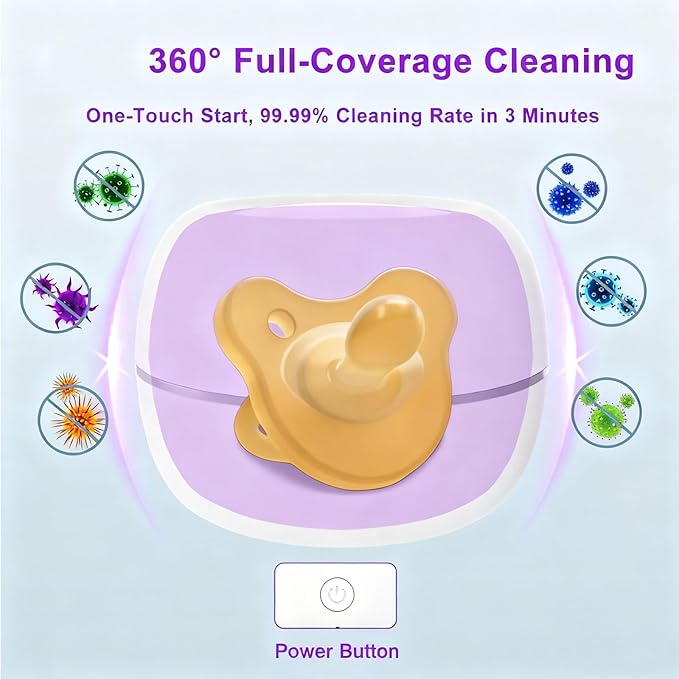 Portable Pacifier Sterilizer Box, USB Rechargeable Sterilize Case, 3-Minute High Efficiency Cleaning for Baby Pacifiers On The Go