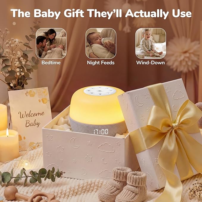 2025 Mom's Choice Awards | Sound Machine Baby White Noise Machine with Sunrise Alarm Clock & App Control – 360° RGB Night Light, Sleep Soother for Adults & Kids, Newborn Essentials Shower Gift