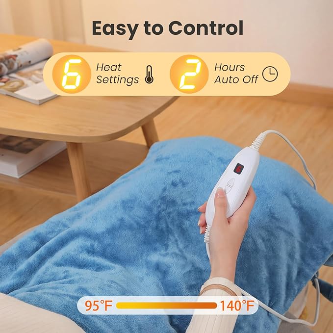 DAILYLIFE Heating Pad for Neck and Shoulders and Back, Electric Heating Pad for Back Pain Relife, 6 Heating Settings, UL Certified with Overheating Protection and Machine Washable, 26"x35", Light Blue