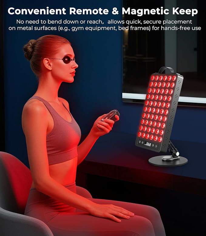 Red Light Therapy for Body & Face, 60 LEDs with Timer, 660nm & 850nm Near Infrared Therapy Device for Skin Health, Energy & Recovery, Multi Effects, High Power Panel with Magnetic Remote & Handle