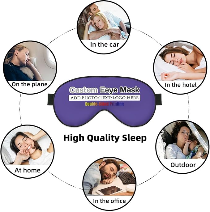 Personalized Eye Mask Add Picture Text Image Logo Custom Travel Sleeping Masks for Home Office Customized Sleep Mask for Men Women Blocks Light Adjustable Strap Lilac