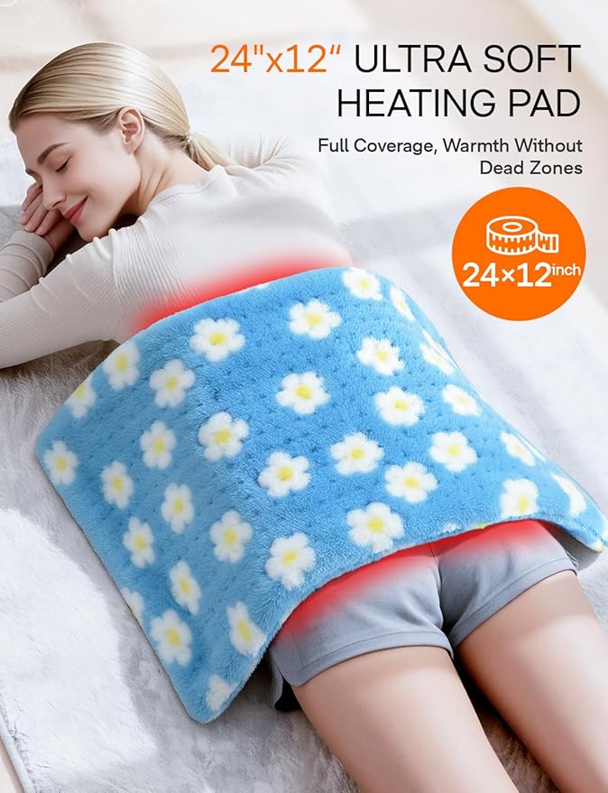 ALLJOY Heating Pad for Back Pain Relief, 24”x 12” Cute Heating Pad for Period Cramps, FSA Eligible HSA, Portable Heat Pad for Neck and Shoulders, Birthday Gifts for Women Men Mom Dad