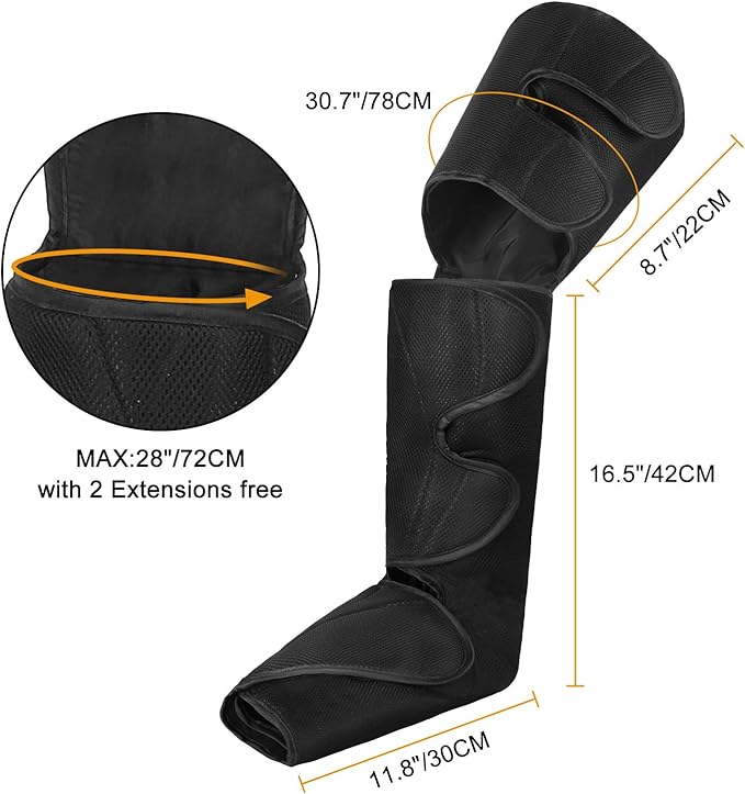 QUIINEAR Full Leg Massager, Foot, Calf & Thigh Massage Machine- 3 Intensities 3 Modes Air Compression Therapy Device Help for Elderly Pain Relief, Swelling, RLS, Edema, 2 Extensions for Bigger Calf