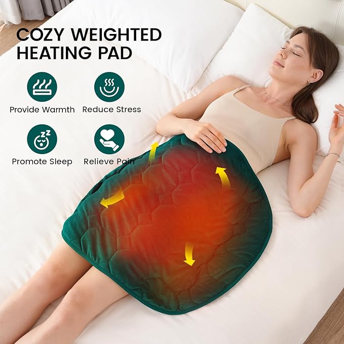 immtree Weighted Heating Pad for Period Cramps, 29" x 24" Extra Large Electric Heated Pads 7 lbs, Back Shoulder Knee Abdomen Pain Relief, Soft Warm Heavy Lap Blanket, Dark Green