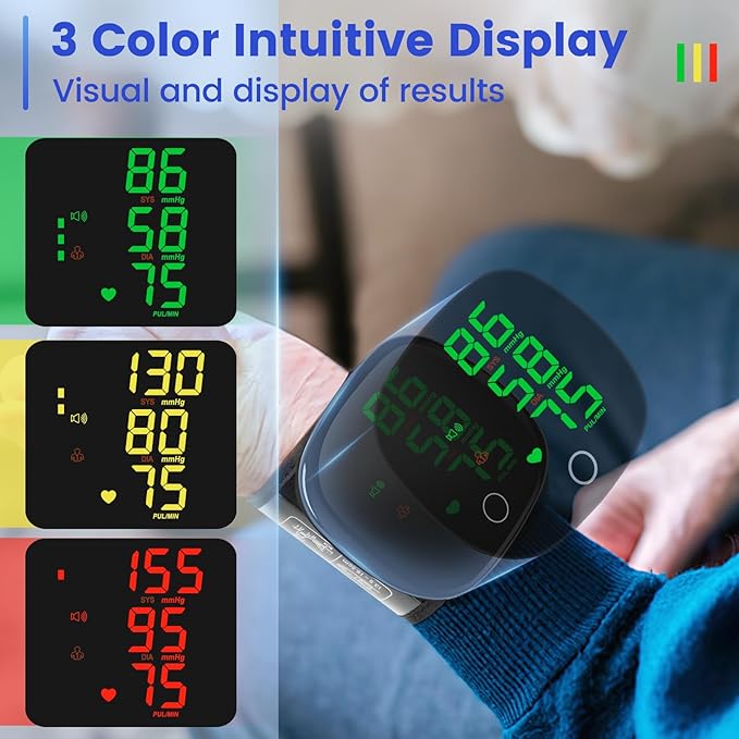 Digital Wrist Blood Pressure Monitor, Automatic BP Machine Large Tri Backlit Screen Rechargeable Pluse Rate Monitoring Meter Wrist Blood Pressure Monitor for Home Use,99X2 Reading Memory