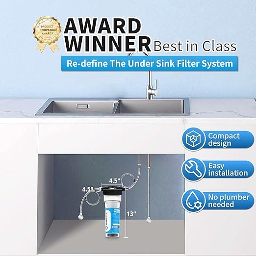 WINGSOL Water Filter for Sink Faucet, Reduce Heavy Metals/Chlorine/PFAS/PFOA/PFOS/Odor/Sediment, NSF/ANSI 42&53 Improve Taste, EZ Change Life Indication Mineral pH+ Under Sink Water Filter (Advanced)