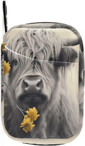 Highland Cow with Flower Pill Organizer Weekly Vitamin Case Bag with Zipper Portable Supplement Holder