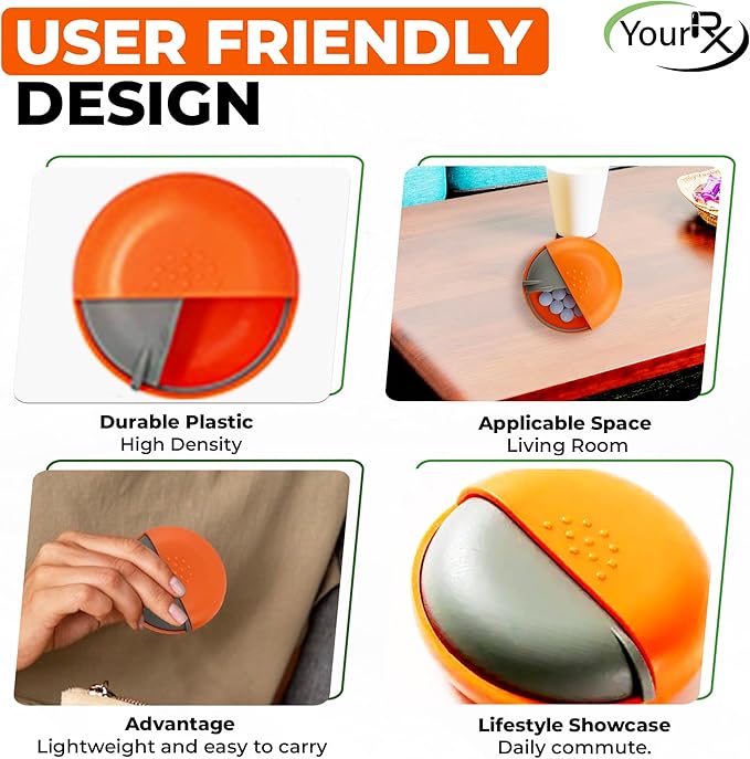Round Travel Pill Organizer - Portable Small Pill Box for Purse - Compact, Leak-Proof Medicine Container for Pills, Vitamins, Fish Oil, Supplements - BPA-Free, Durable Design, 2.75" (Orange)