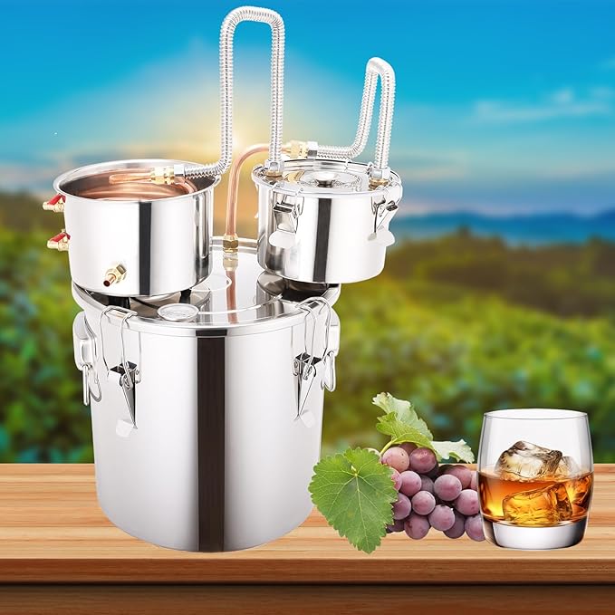 Shine Still 8 GAL 3 Pots Distillery Kit for Alcohol Stainless Steel Copper Tube Complete with Thumper Water Pump Metal Thermometer Fermentation Airlock Distilling for Whiskey, Brandy etc.
