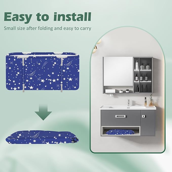 STARBRILLIANT Portable Foldable Bathtub,Soaking Standing Bath Tub for Shower Stall, Easy to Assemble Collapsible Bathtub, Suitable for Travel, Camping and Outdoor Activities (Starry Sky, 45inch)
