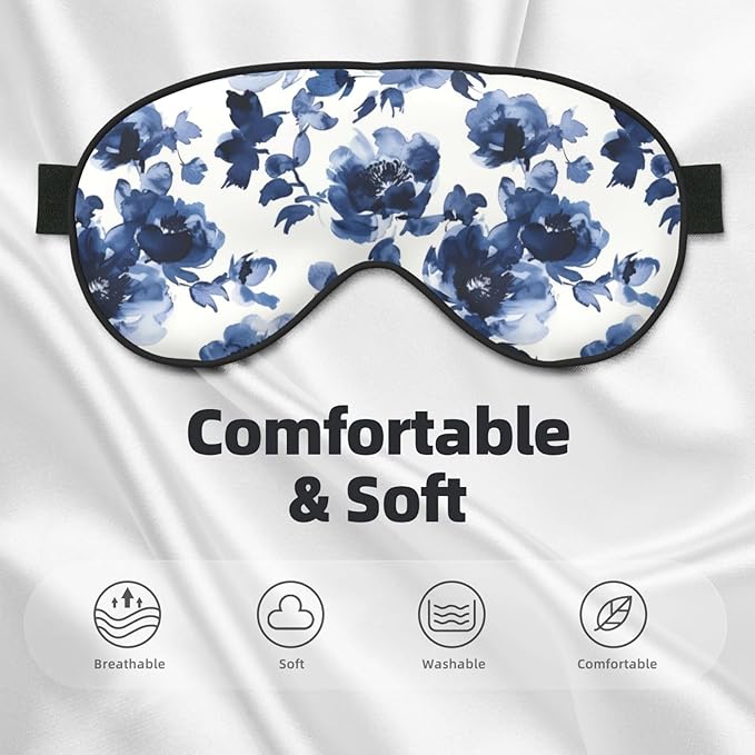 Watercolor Blue Floral Sleep Mask Eye Mask with Adjustable Strap Eye Sleep Shade Cover Blocks Light for Women Men Airplane Travel Nap