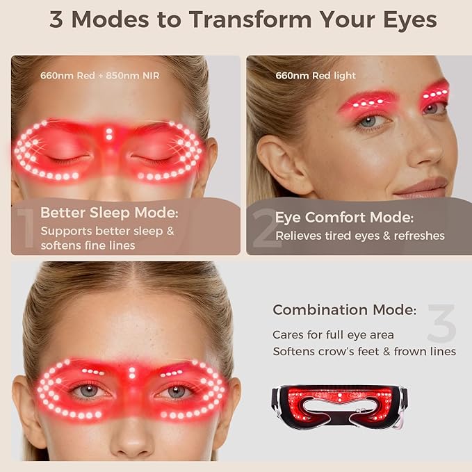 Red Light Therapy for Eyes, Under Eye Red Light Eye Mask for Fine Lines Eye Bags, 3 Modes Face Mask Device, Infrared Light Therapy for Dark Circles, Visual Wellness, Eye Fatigue, Jet Lag