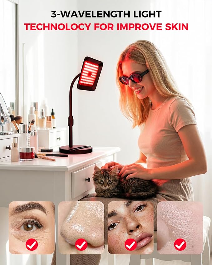 SJZX Red Light Therapy for Face Body, 360° Adjustable Infrared Light Therapy Lamp with 660nm 730nm 850nm LED Red Lights Panel Device, Home use with Goggles & Phone Stand, Ideal Gift for Women Mom Wife