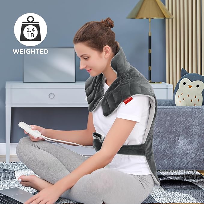 Comfytemp Heating Pad for Back Neck Shoulders, Weighted Heating Pad, Valentines Day Birthday Gifts for Women Men Mom Dad Elderly, Extra Large Electric Back Heated Wrap with Auto-Off, 22"x33", Grey