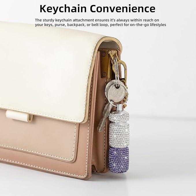 Dual-Compartment Small Pill Holder Keychain Bling Pill Container with Key Chain Travel Pill Organizer Medicine Box for Women (White+Red)