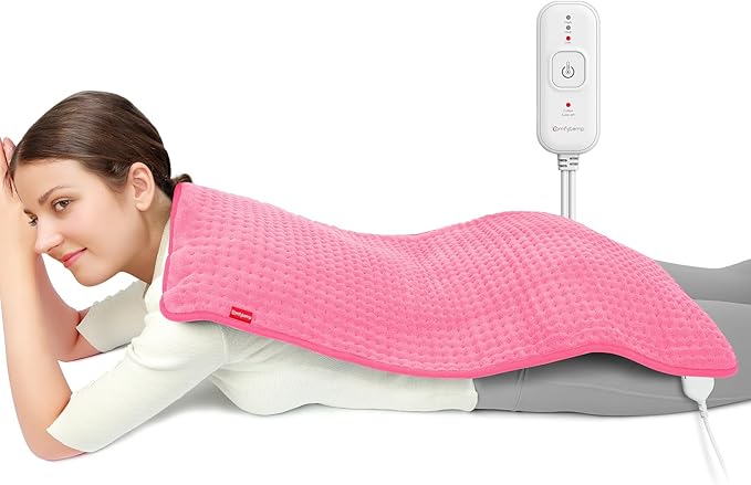 Comfytemp Extra Large Heating Pad for Back & Period, 33''x 17'' King Size, Electric XL Heated Pad for Shoulder/Neck/Knee, Small Lap Blanket, Washable (Pink)