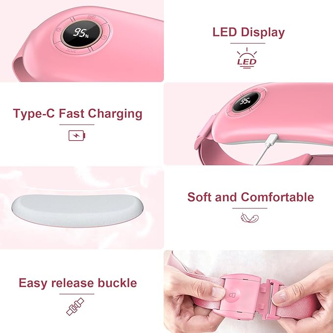 Heating Pad for Period Cramps, 3 Heat Levels and 3 Massage Modes, Portable Heating Pad for Menstrual Cramps, Electric Heat Belt, for Women and Girl Stocking Stuffers(Pink)