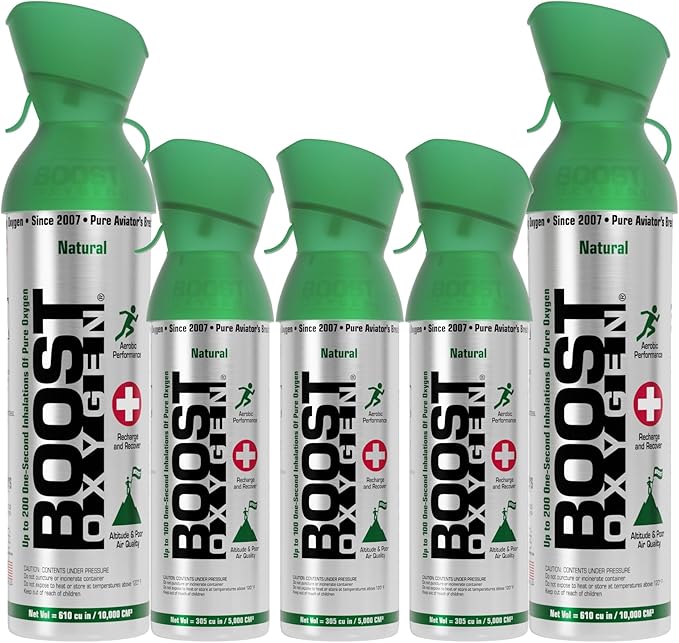 Boost Oxygen Large Natural 10L Canister (2 Pack) & Medium Natural 5L Canister (3 Pack) Bundle