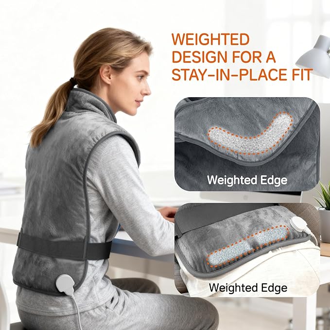 Heating Pad for Back, Neck & Shoulders, 24"x33" Weighted Heat Wrap with 6 Heat Levels and 4 Timers, Auto Shut-Off, Full Back Pain Relief, Great Gift for Women, Men & Family