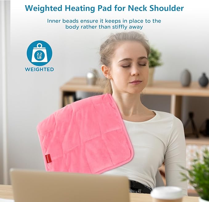 Comfytemp Weighted Heating Pad for Back & Period, FSA Eligible Electric Heat Pad, Birthday Gifts for Women Men Mom Dad & Mother Day Gift, 2.2 lb HSA Neck Shoulder Heated Pad, 2H Auto-Off, 12x24, Pink
