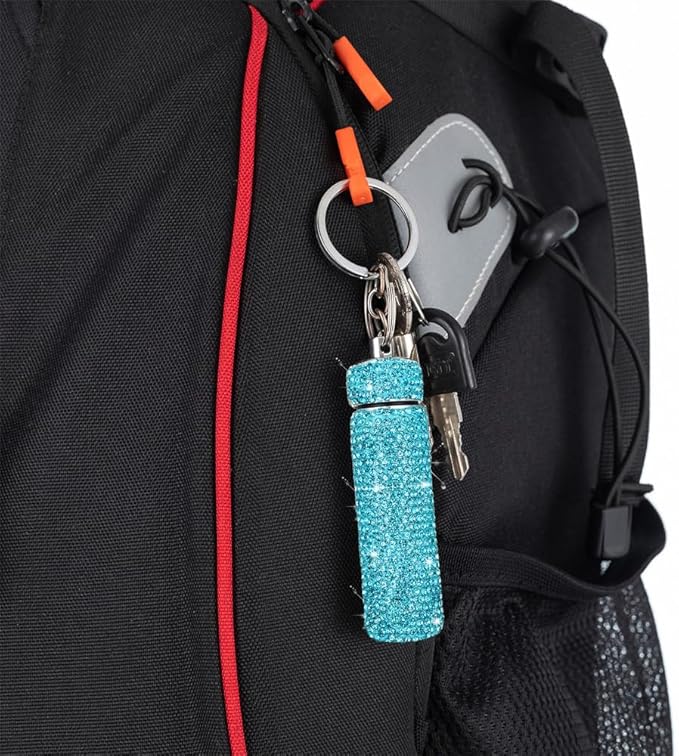 Bling Rhinestone Pill Case Portable Waterproof Pocket Pill Holder Bottle Storage with Keychain for Travel, Outdoor, Camping (lake blue)