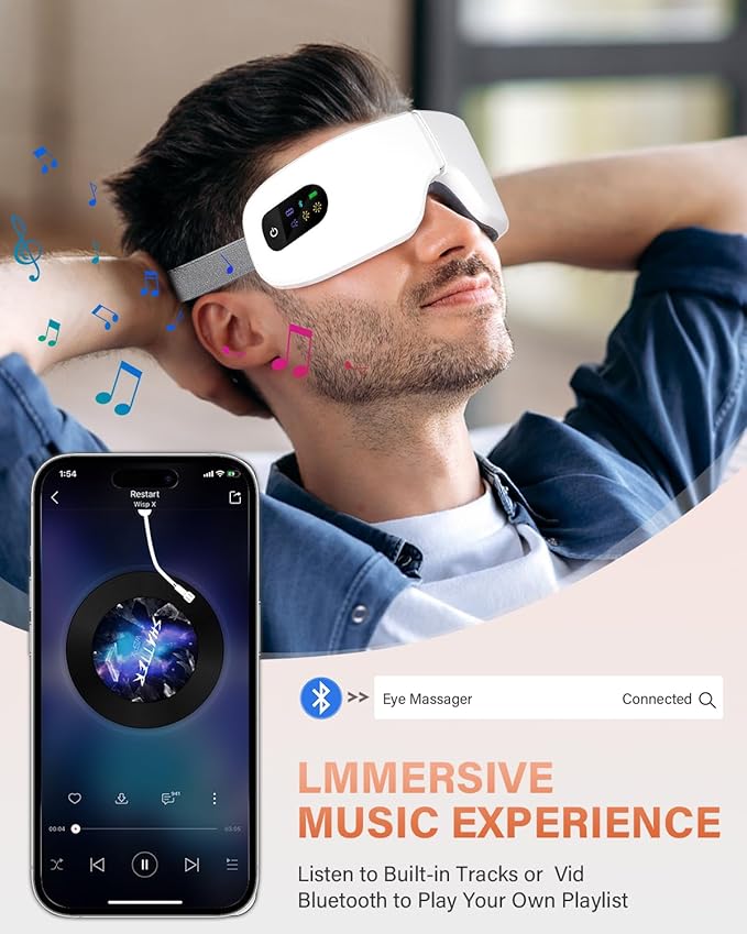 Eye Massager with Heat, 7 Heating and Vibration Modes, Eye Mask, Birthday Gifts for Women, Men, Friend, Mom and Dad, Sleep Mask for Relax, Migraine Relief, Improve Sleep, White