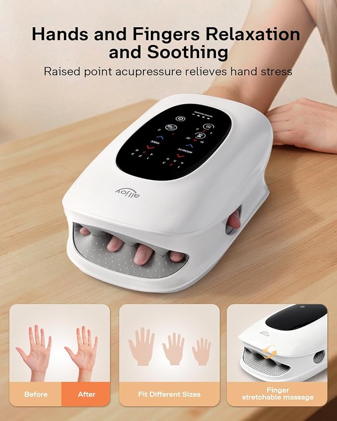 ALLJOY Hand Massager with Heat and Compression, Knuckle Stretching and Hand Massage, 6 Modes 6 Intensities 3 Heat for Arthritis and Carpal Tunnel Relief, Mothers Day Gifts for Women Men(White)