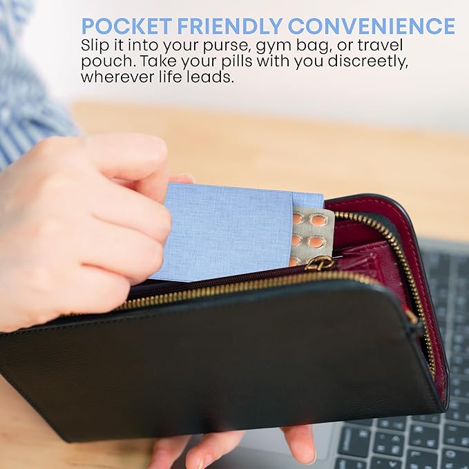 Peekaboo Pill Sleeve – Cute Birth Control Case – Soft Cotton Fabric Privacy Cover for Your Birth Control Pill Case – Pouch for 4” x 3” Packets (Sky Blue)